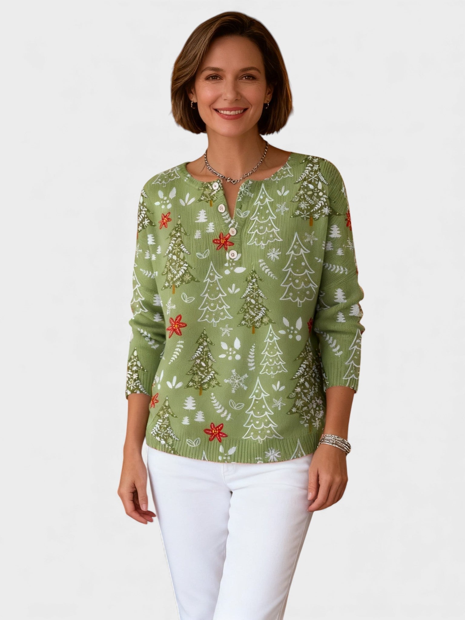 Sofía™ | Suéter navideño con botones decorativos